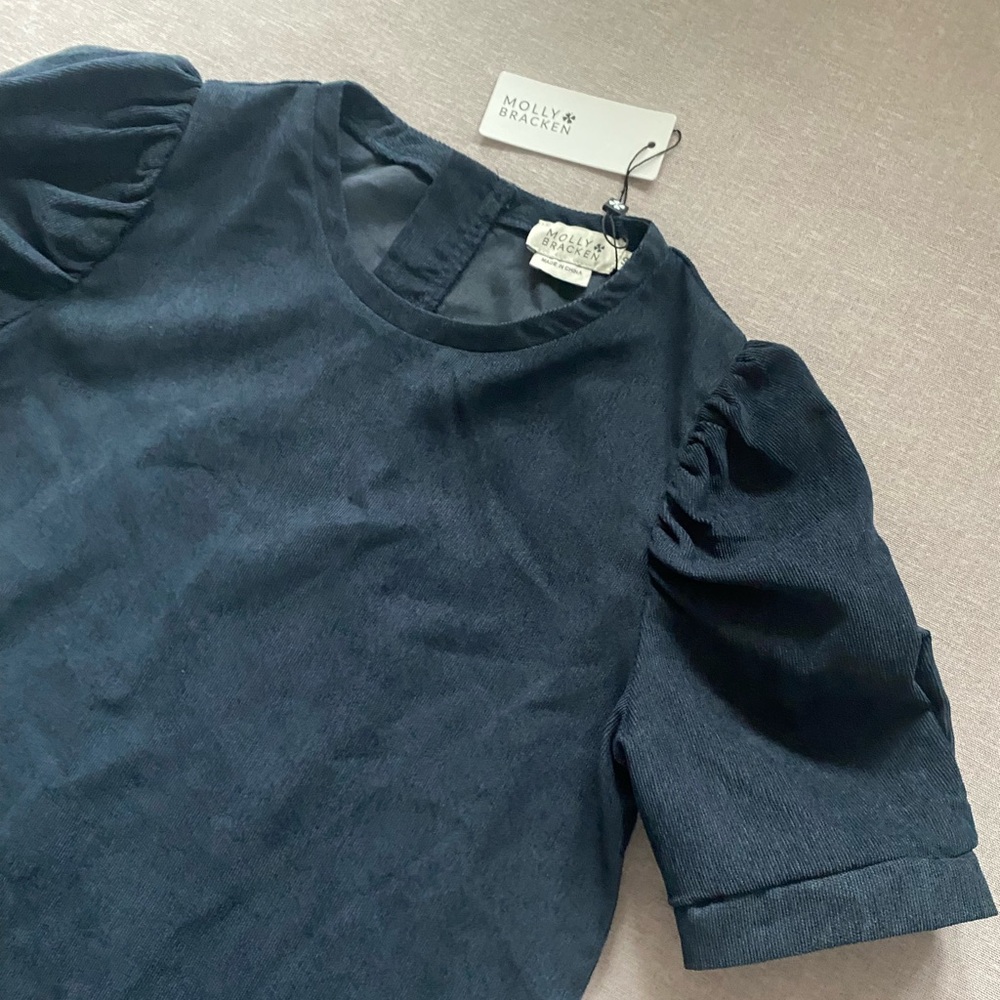 Molly Bracken NWT navy corduroy puff sleeve boho casual dress size S - Picture 5 of 12